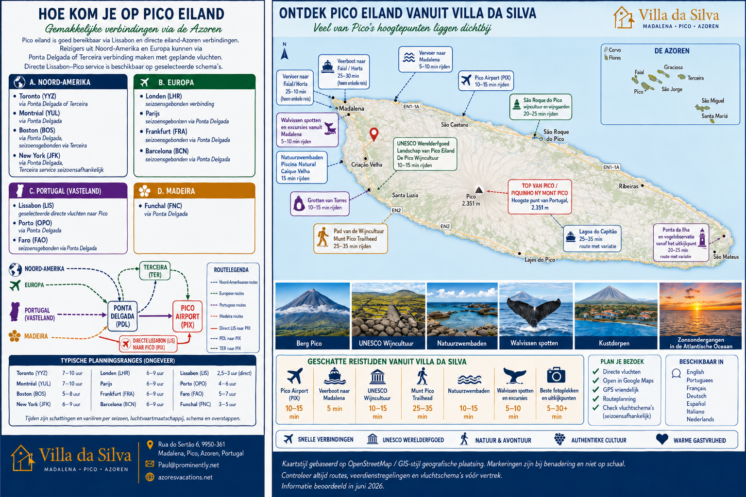 Villa da Silva gidskaart met routes naar Pico en nabijgelegen ervaringen vanuit Madalena